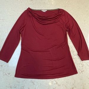 Boden cowl neck top, maroon, light wool blend, size 10